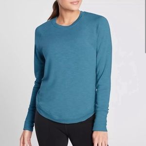 Athleta High Serenity Criss Cross Sweatshirt In Dark Teal Size S